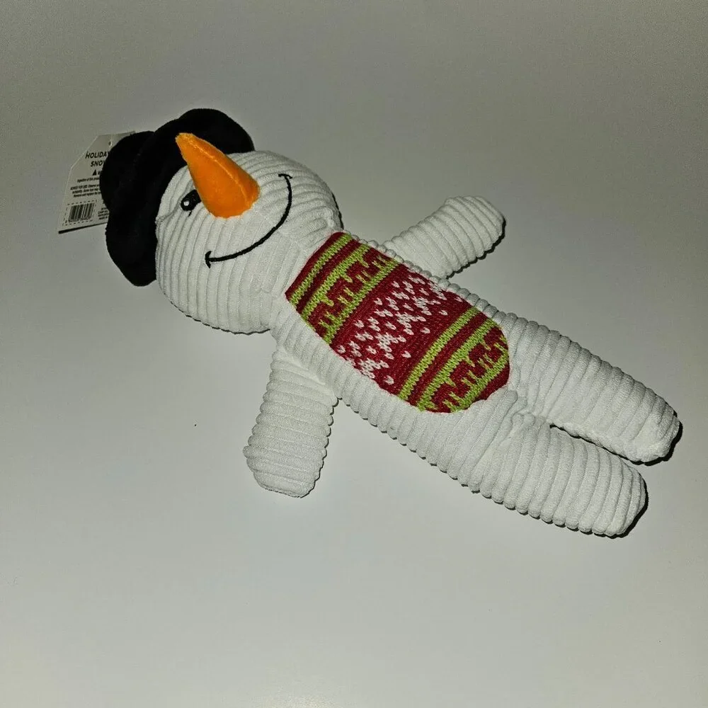 Christmas Holiday Plush Snowman Pet Dog Toy Squeaky White Ribbed Rite Aid w/TAG